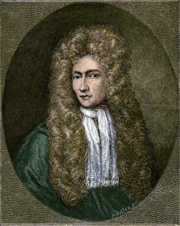 Physicist Prints: Robert Boyle. Hand-colored engraving of a portrait