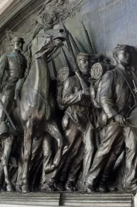 Sculpture Prints: Robert Gould Shaw in command of black troops of the 54th Massachusetts Regiment