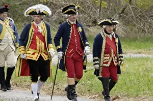 Formation Prints: Rochambeau and other French officer reenactors march to the surrender ceremony