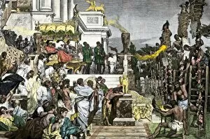 Persecution Gallery: Roman Emperor Nero burning Christians