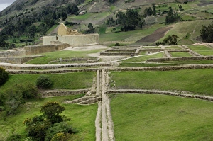 Latin America:Caribbean Prints: Ruins of Inca city and Temple of the Sun at Ingapirca in the Andes Mountains