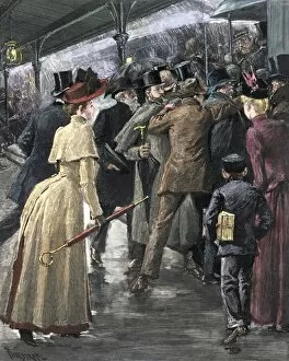 Crowded Gallery: Rush hour at a Manhattan elevated railroad station, 1890