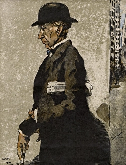 Financier Prints: Russell Sage, circa 1900. Printed color lithograph of a drawing by William Nicholson