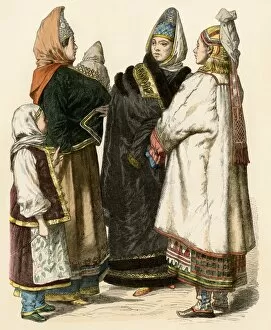 Native Costume Gallery: Russian peasant women with children, 1800s