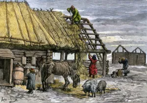 Winter Prints: Russian serfs using thatch from their roofs to feed livestock during a famine