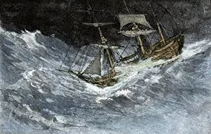 Ship Wreck Collection: Sailing in stormy seas