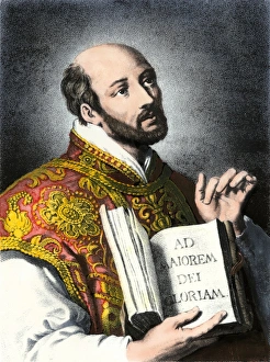 Roman Catholic Prints: Saint Ignatius of Loyola. Hand-colored engraving