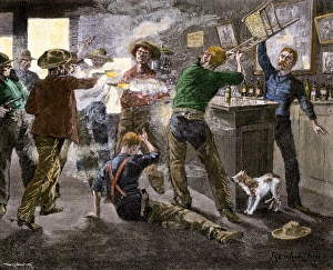 Saloon brawl in a cattle town, western U