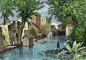 US places:historical views Gallery: San Antonio River Walk in the 1800s