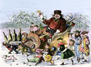 Winter Prints: Santa Claus paying a Christmas visit to his young friends in the United States