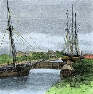 Michigan Gallery: Sault Sainte Marie Canal, US / Canada border, 1880s