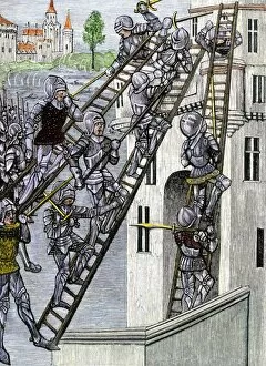 Ladder Gallery: Scaling walls of a fort during the Hundred Years War