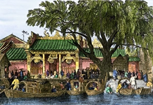 World Places:historical View Prints: Scene along the river in Canton