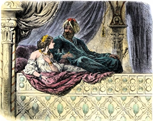 Schahriar hearing one of the 1001 Nights stories from Sheherazade