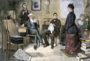 Occupations Gallery: School board interviewing a teacher, 1800s