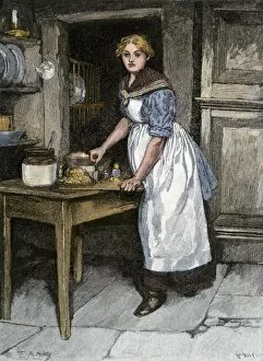 Daily Life Gallery: Scots housewife preparing haggis, 1800s