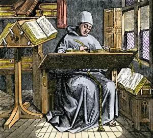Education Gallery: Scribe copying manuscripts in the Middle Ages