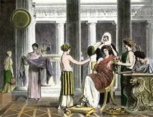 Servants grooming a Roman lady