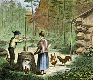 Pioneers Gallery: Settlers plumping mill for grinding corn