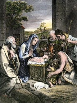 Holy Land Prints: Shepherds with Mary, Joseph