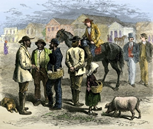 <b class=qtipBold><figcaption>Sherman, Texas, 1870s</figcaption></b><br>Citizens in the town square of Sherman, Texas, 1870s. Hand-colored woodcut of a 19th-century illustration<br><em>© North Wind Picture Archives</em> Sherman, Texas, 1870s