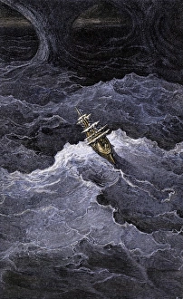 Adventure Travel Prints: Ship in stormy seas from Coleridges Rime of the Ancient Mariner