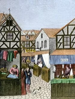15th Century Gallery: Shops in a medieval French town