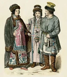 Russia Gallery: Siberian Tartar woman and a Russian Mongol couple