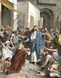 Holy Land Prints: Sick people are laid in the streets for Jesus to make well