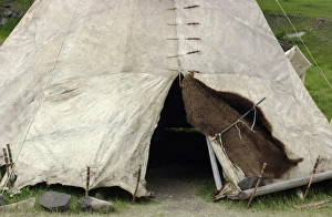Sioux tepee made of buffalo hide and sewn with sinew in the traditional way