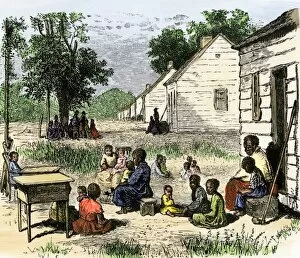 African American Gallery: Slave cabins on a plantation