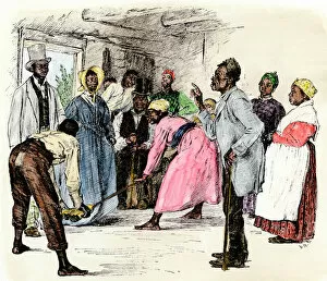 Log Cabin Gallery: Slave couple marrying by jumping over a broom