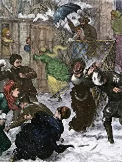 Girls Gallery: Snowball fight, 1870s