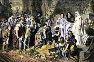 Ancient Greek Prints: Soldiers paying final tribute to the dying Alexander the Great in Babylon