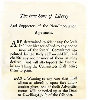Protest Prints: Sons of Liberty handbill supporting boycott of British goods in Boston before
