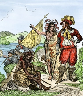 Mississippi River Prints: De Soto discovering the Mississippi River after an overland journey