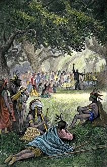 Roman Catholic Prints: Spanish missionaries addressing Native Americans in California