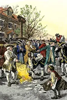 Stamp Act protestors burning stamps in New York City before the American
