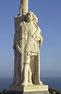 New Spain Prints: Statue of Joao Rodrigues Cabrillo overlooking San Diego harbor