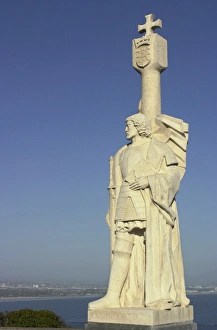 New Spain Prints: Statue of Joao Rodrigues Cabrillo overlooking San Diego harbor