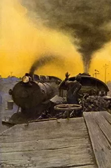 Trains & automobiles Gallery: Steam locomotives passing each other, early 1900s