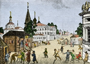 World Places:historical View Prints: A street in Moscow in the time of Catherine the Great