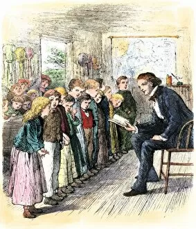 Class Room Gallery: Students reciting in a one-room school, 1800s