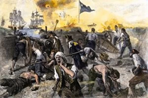 Patriot Gallery: Sullivans Island bombarded by the British, 1776