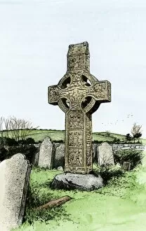 Grave Stone Gallery: Sun-wheel cross marking an Irish grave
