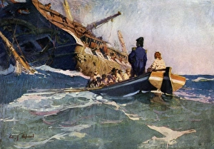 Atlantic Ocean Prints: Surrender of the British Guerriere to the frigate USS