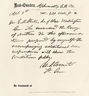 Hand Writing Gallery: Surrender of General Lee reported by General Grant, 1865