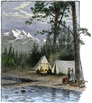 Rockies Collection: Survey party for the transcontinental railroad