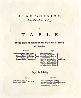 Table of prices under the British Stamp Act