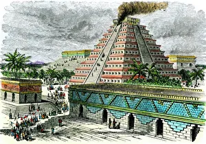 Temple ceremony in an Aztec city